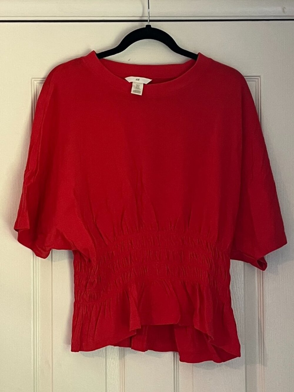 H&M Red Cotton Smocked-Waist Top